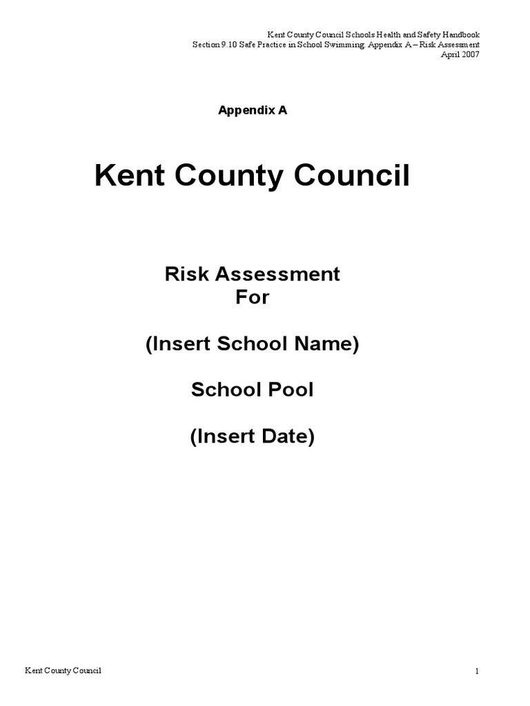 Generic Pool Risk Assessment Swimming Pool Scuba Diving