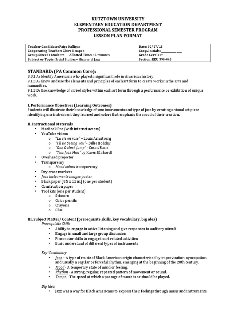 History Of Jazz Lesson Plan Jazz Rhythm