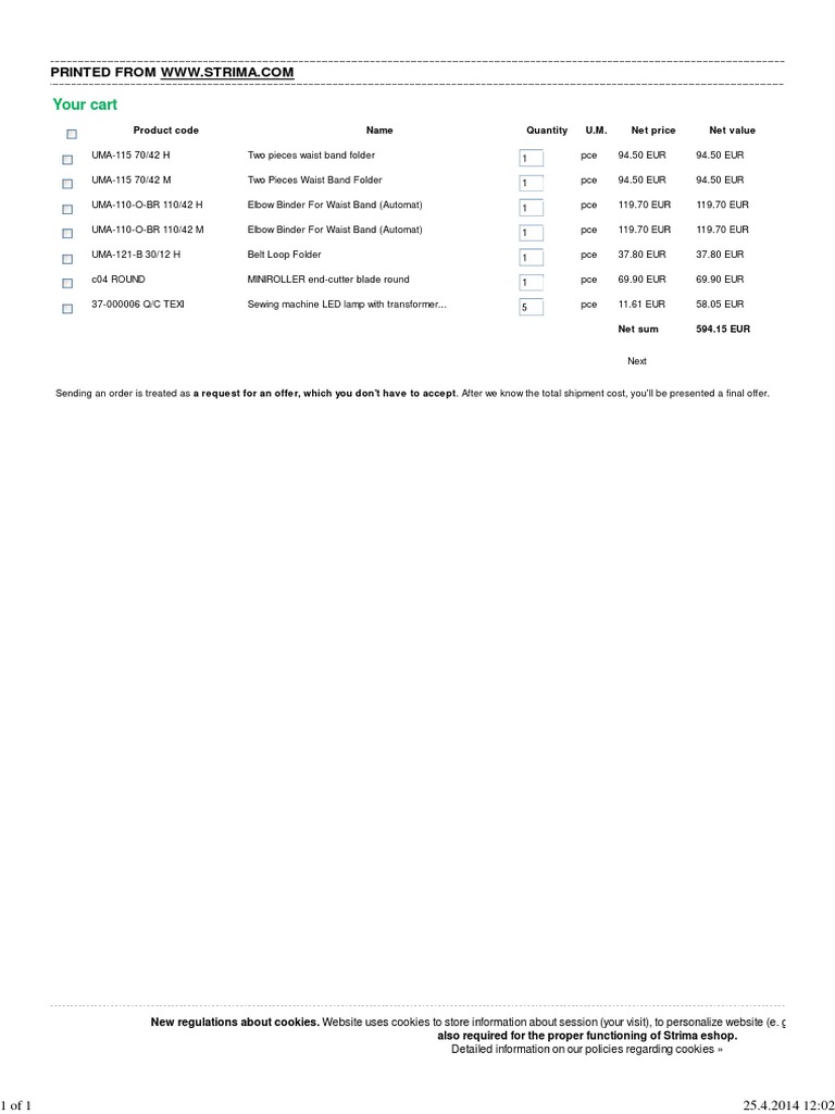 Your Cart: Product Code Name Quantity U.M - Net Price Net Value | PDF