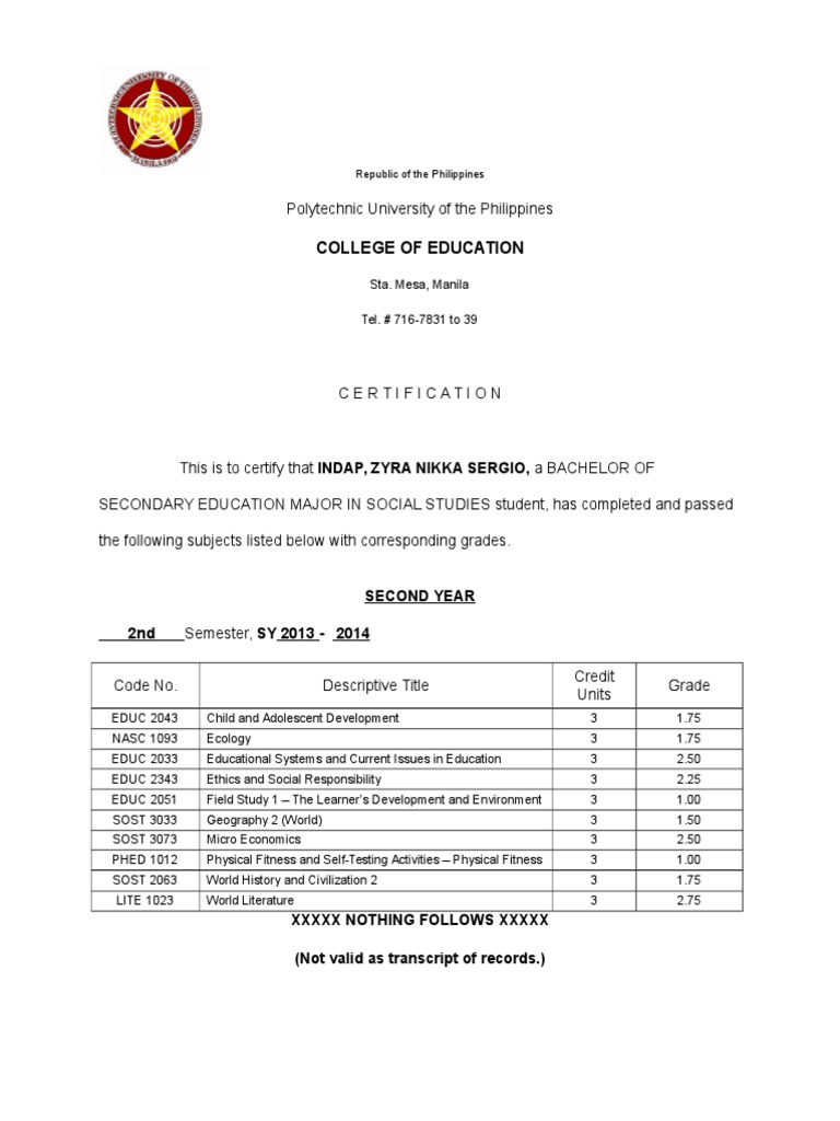 Certification of Education Completion | PDF