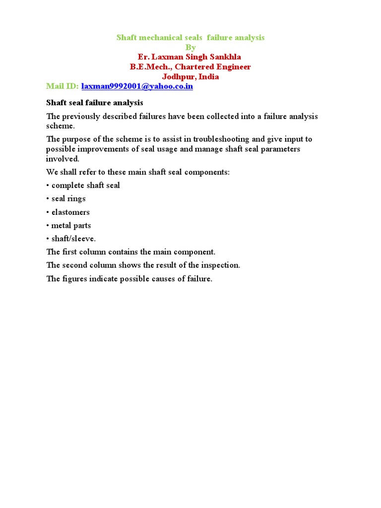 Mechanical Seal Failure Analysis Guide | PDF | Engineering | Mechanical ...