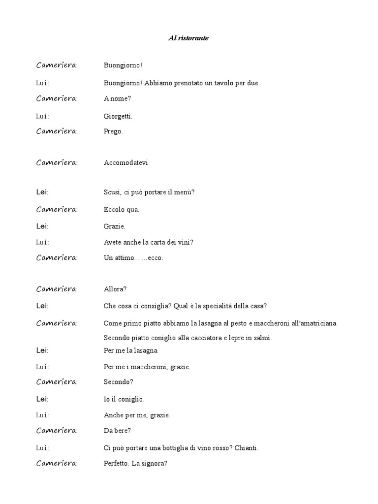 Dialogo Al Ristorante Italiano