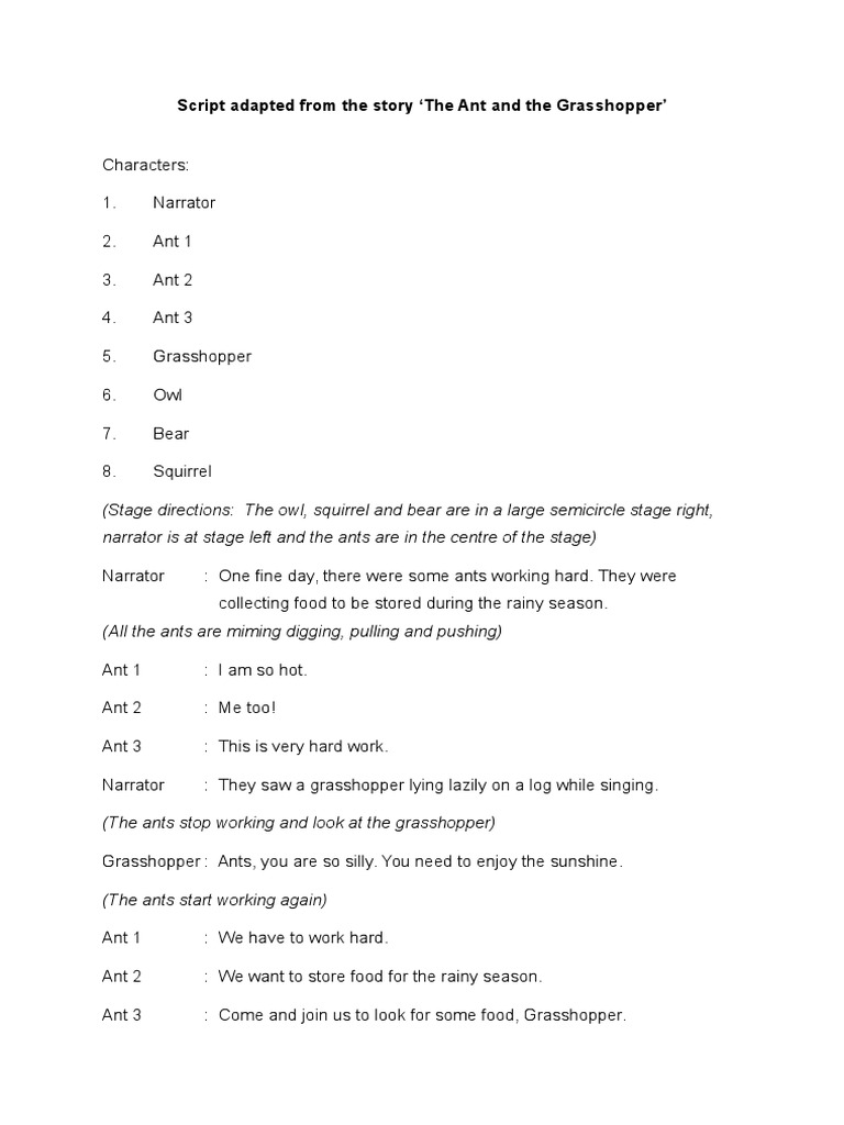 Story and Script of Ant and Leisure