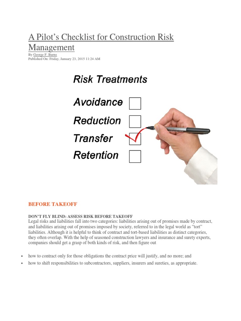 A Checklist For Construction Risk Management | PDF | Insurance | Indemnity