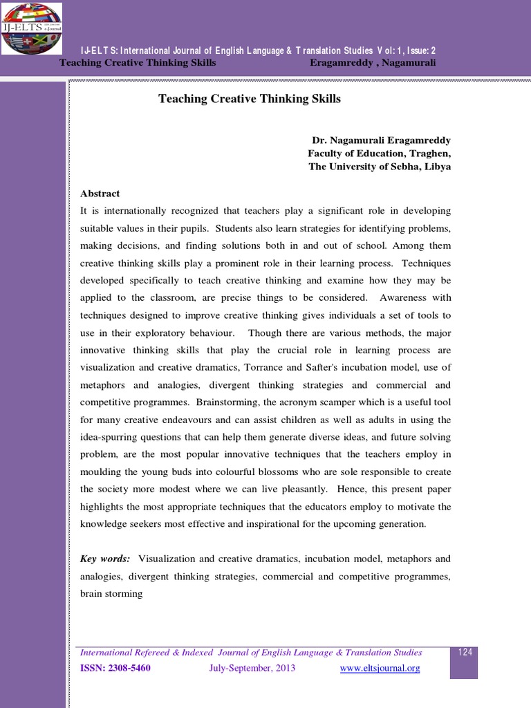 Teaching Creative Thinking Skills-Full Paper | PDF | Creativity | Thought