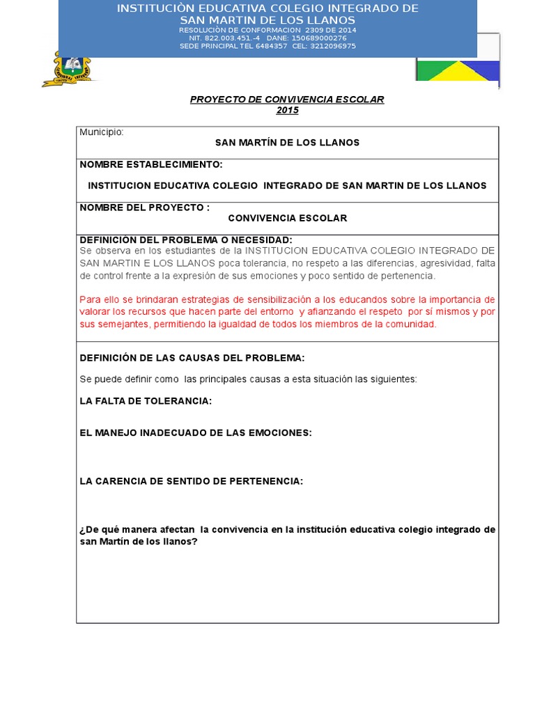 Proyecto de Convivencia Escolar 2015 | PDF | Tolerancia | Ciudadanía
