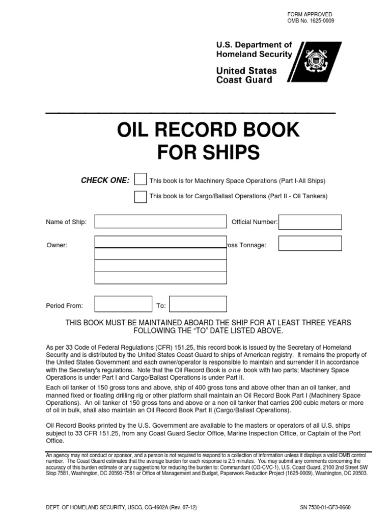 Oil Record Book Oil Tanker Ships