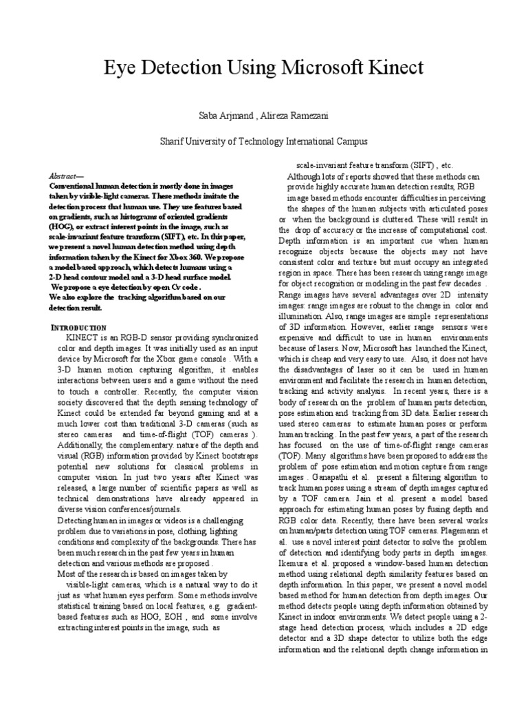 Human Detection Using Kinect Depth Data | PDF | Stereoscopy | Infrared