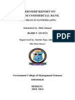 Internship Report On Muslim Commercial Bank: Submitted By: Bilal Ahmad Roll# F-10-053 Supervised By: Sardar Ejaz Ahmed