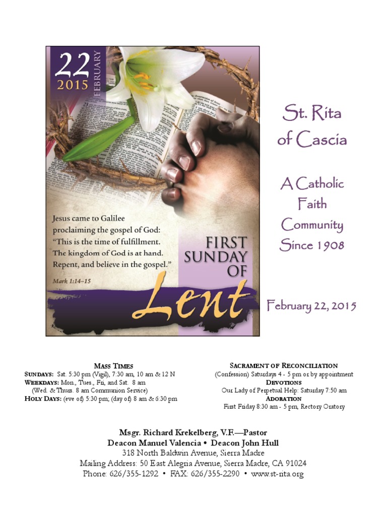 St. Rita Parish Bulletin 2/22/2015 Eucharist Mass (Liturgy) Free