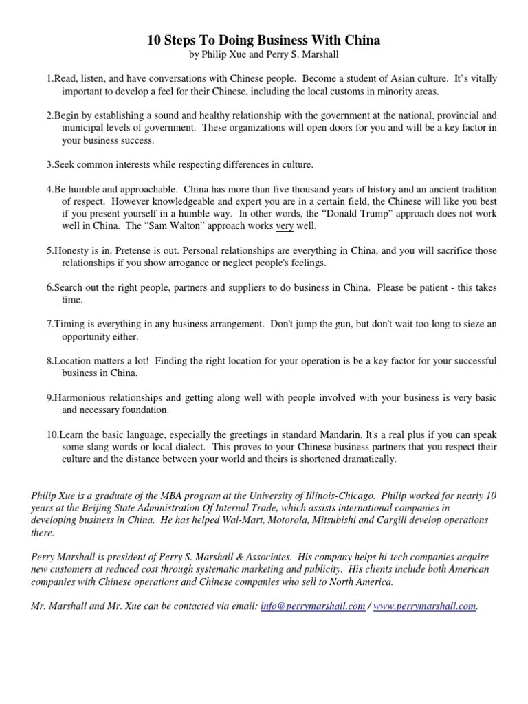 10 Steps To Business in China | PDF | Taiwan | Hong Kong
