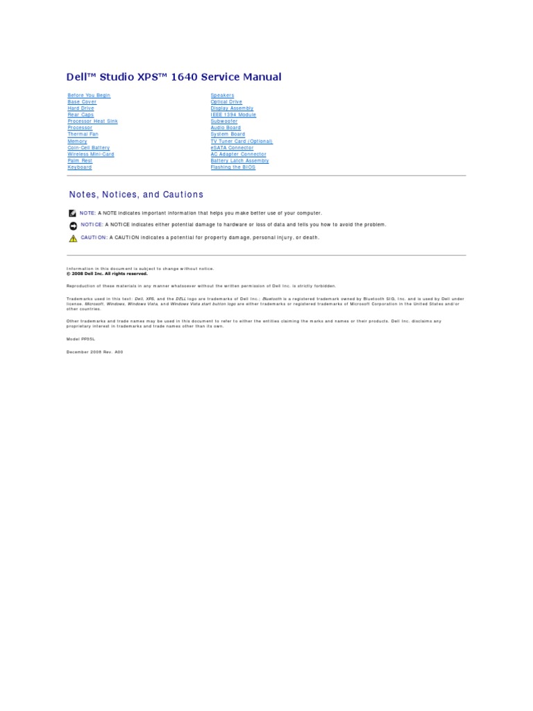 Dell Studio Xps 1645 Service Manual English United States of America | Bios  | Electrical Connector