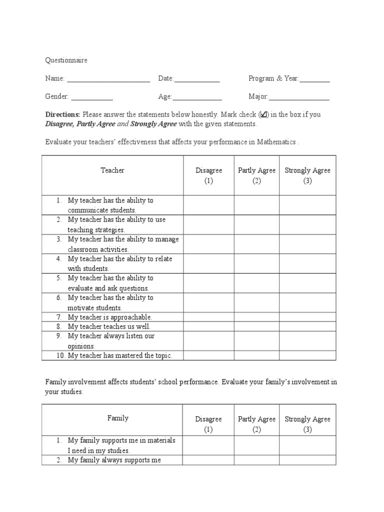 Mathematics Performance Evaluation Survey | PDF