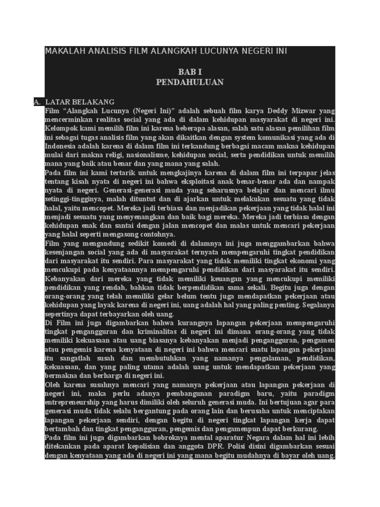 Makalah Analisis Film Alangkah Lucunya Negeri Ini