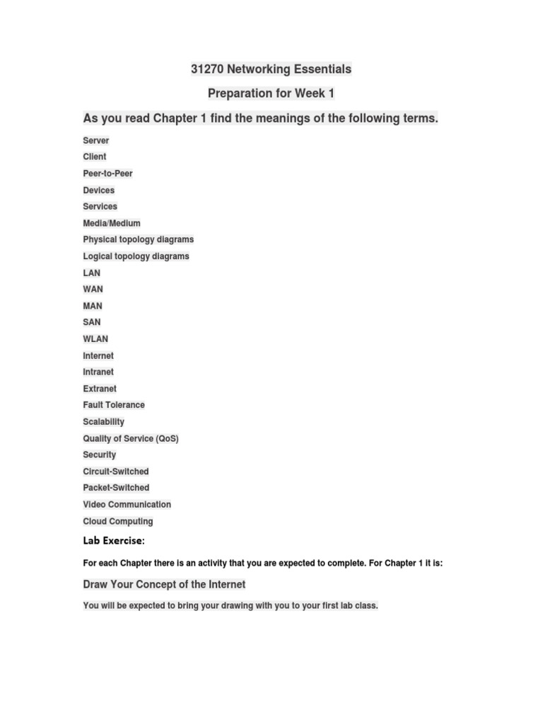 Networking Essentials Preparation For Week 1 As You Read Chapter 1 Find ...