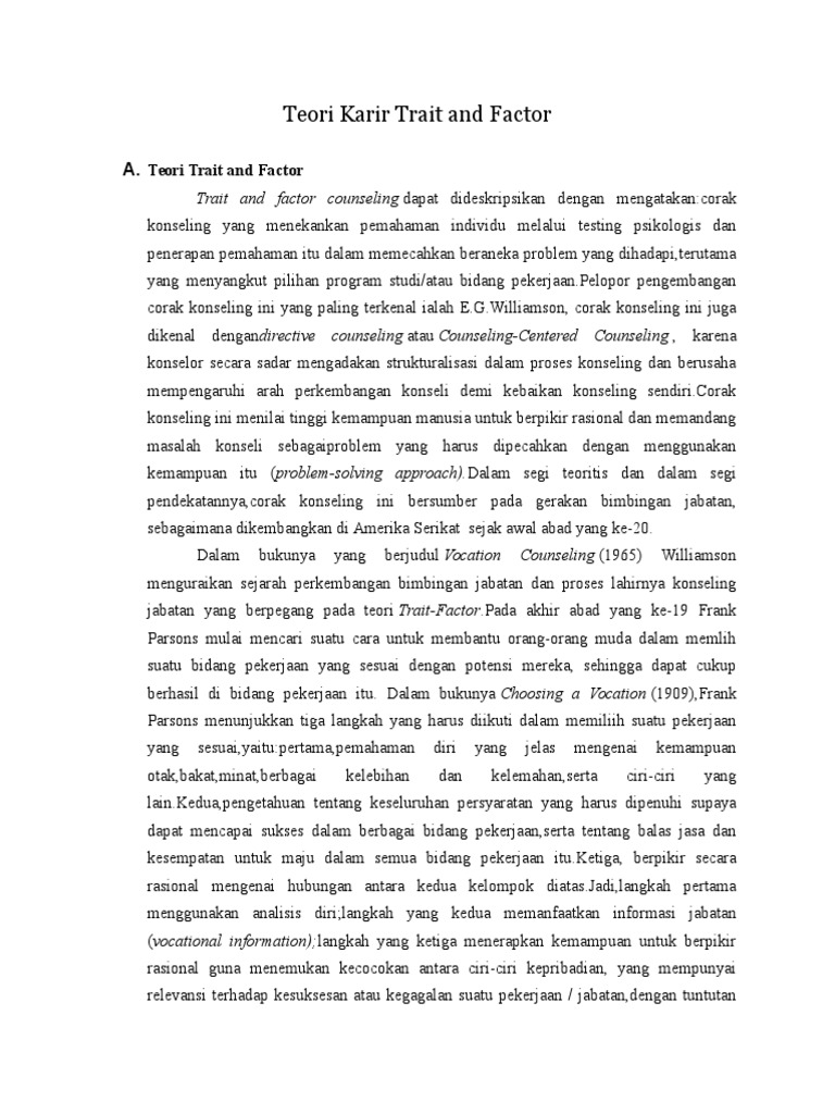 Teori Karir Trait and Factor | PDF