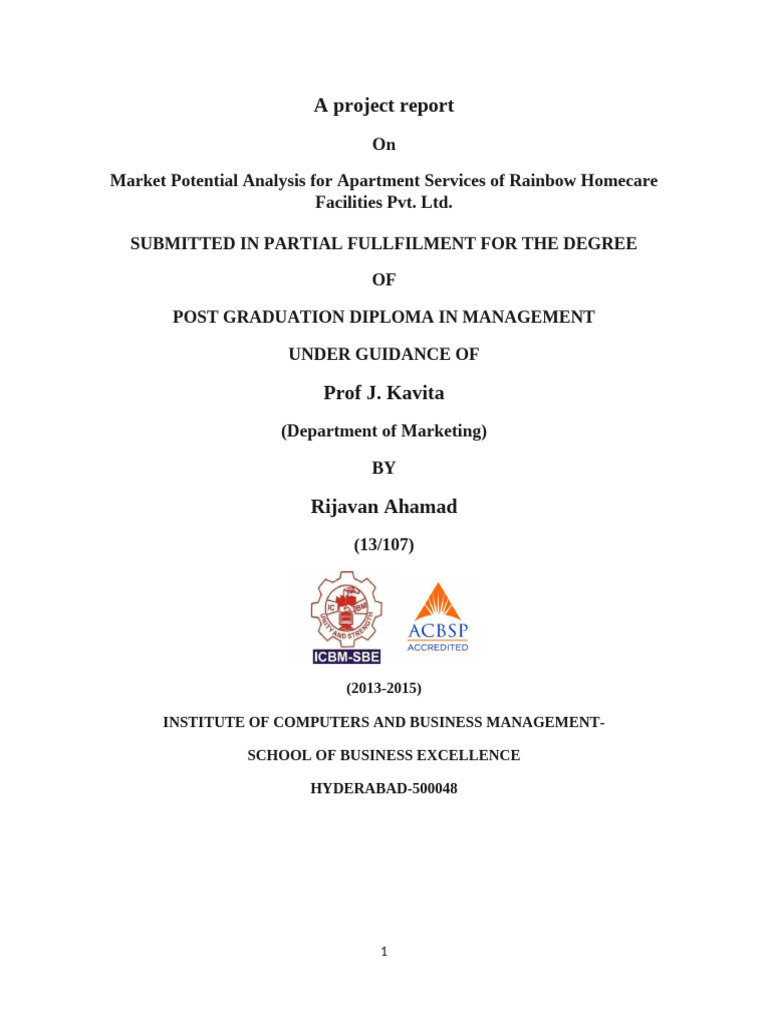 Project Report On Market Potential | PDF | Tertiary Sector Of The ...