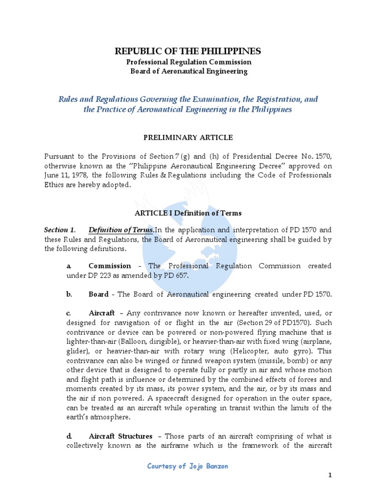 PD1570 Implementing Rules And Regulations PDF Aircraft Flight