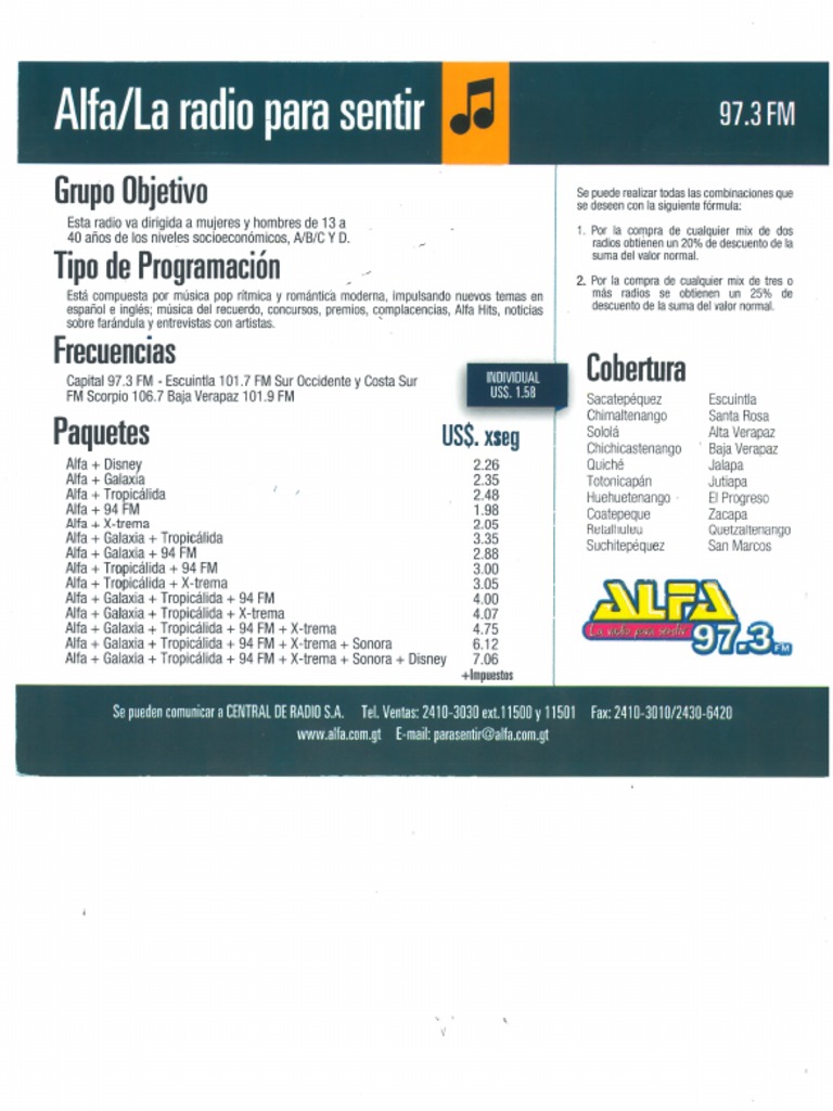 Tarifario de Radios de Guatemala PDF