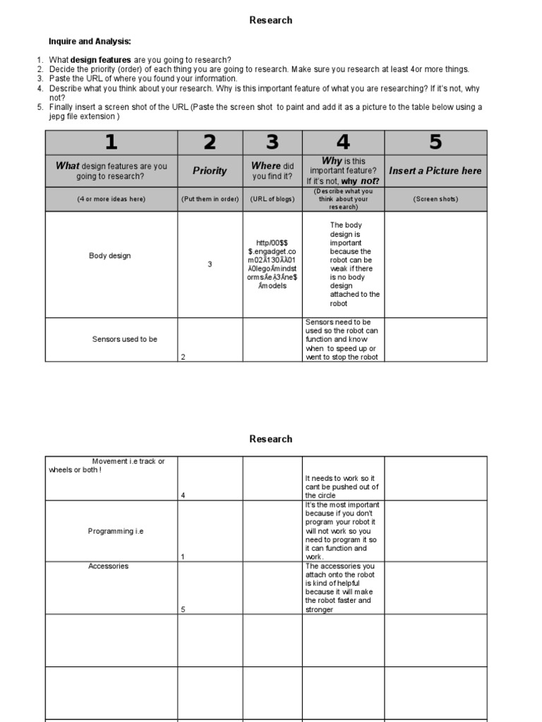 Design Features Research Table | PDF