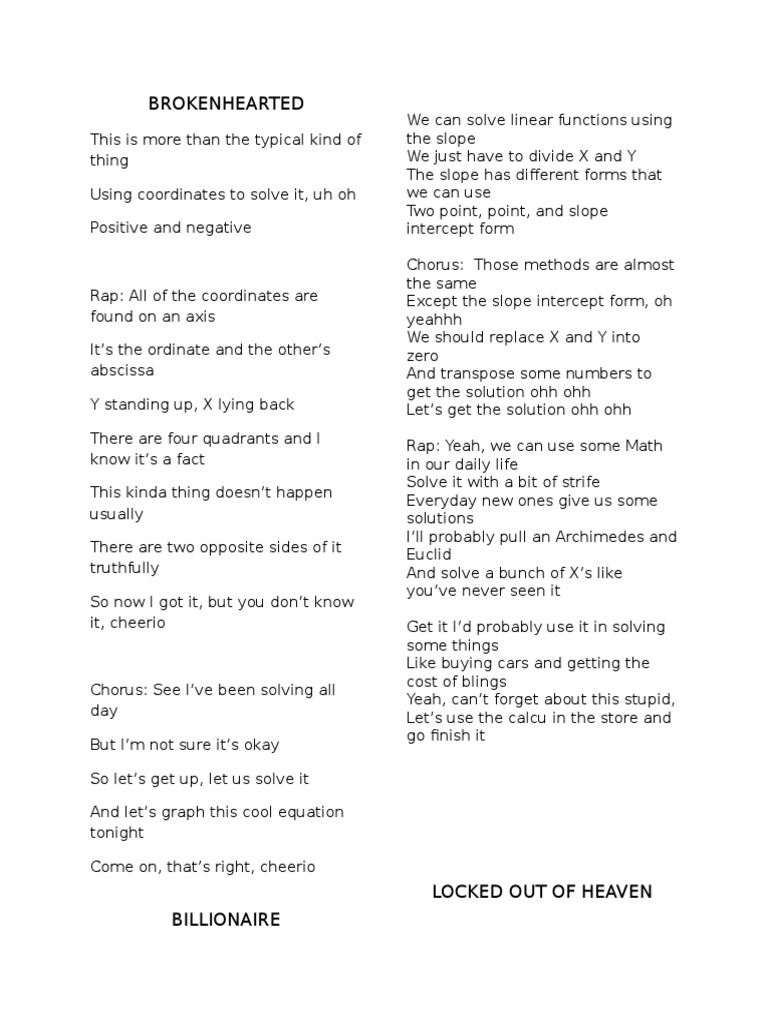 Math Jingle Rap (Linear Functions and Equations) Equations Mathematical Objects