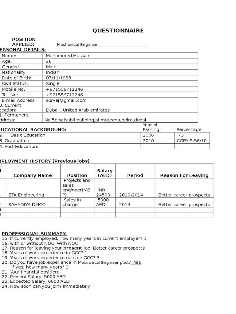 Questionnaire mechanical engineer download free pdf expert dubai