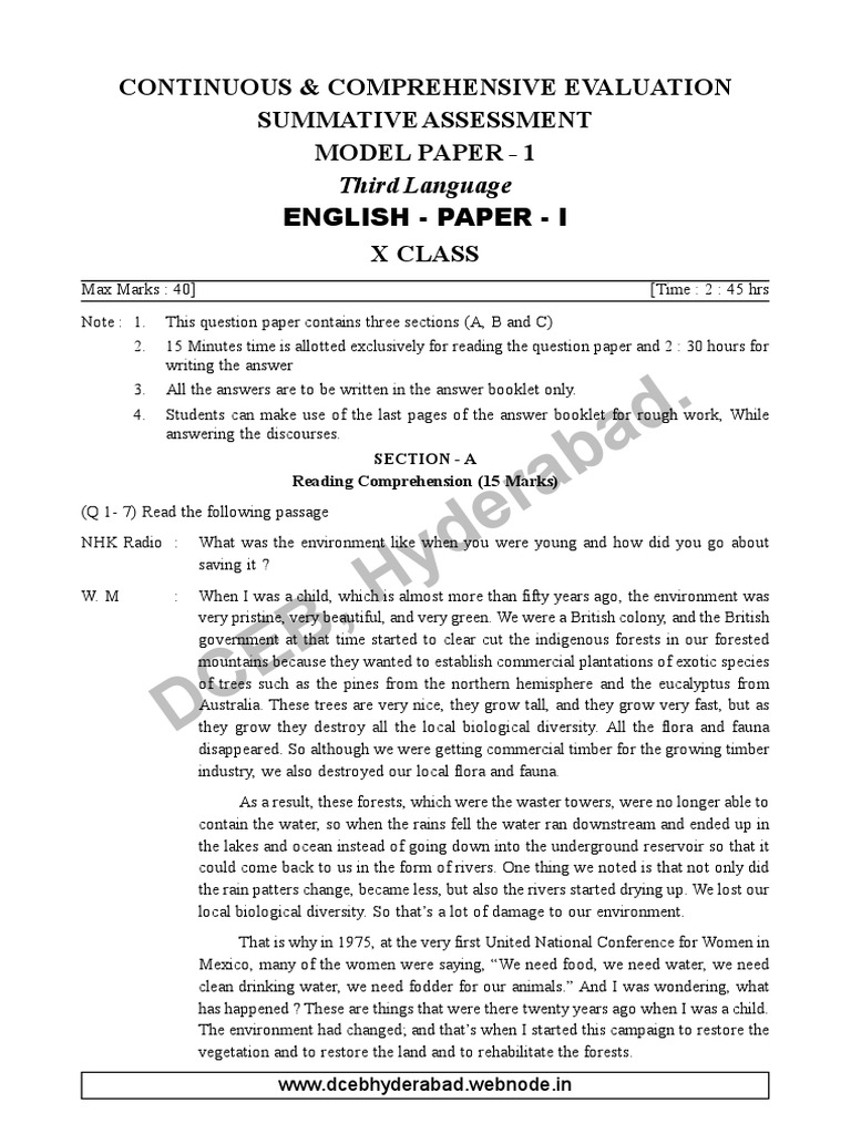 X Class English Model Paper 1 | PDF | Trees | Eucalyptus