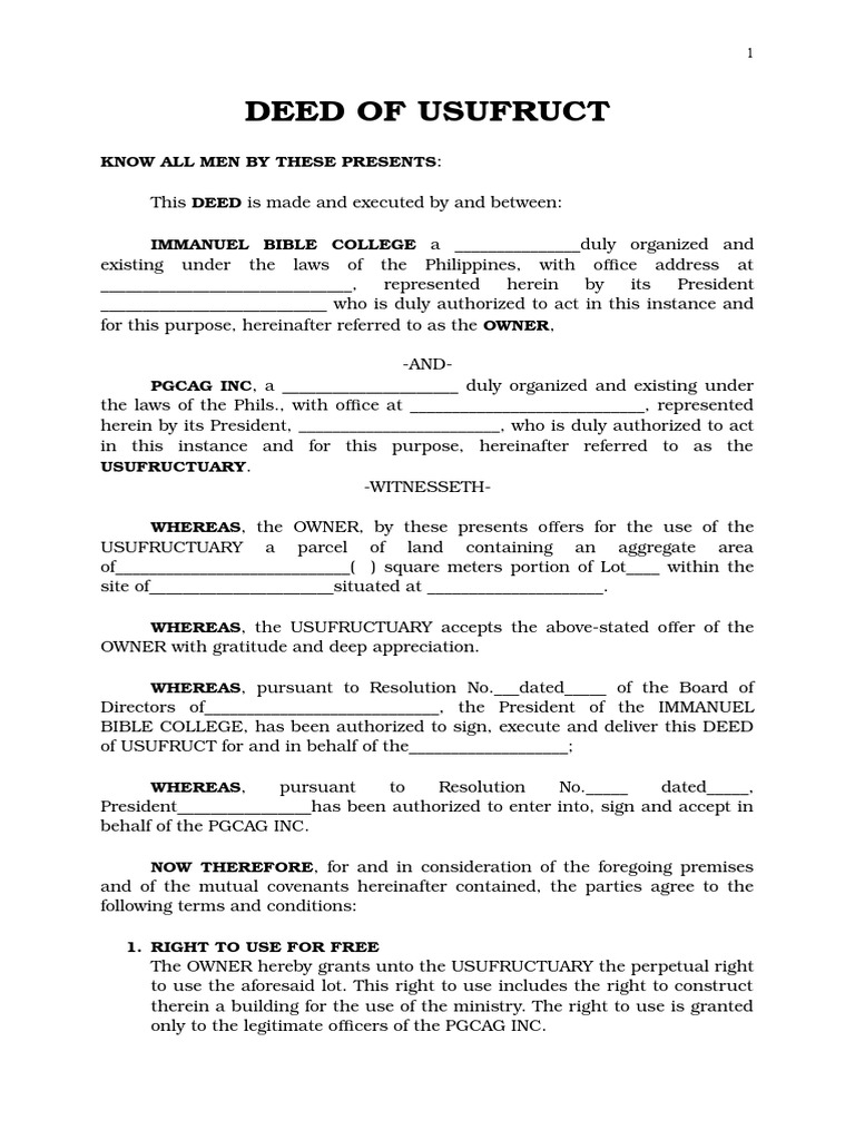Deed of Usufruct Property Law Virtue
