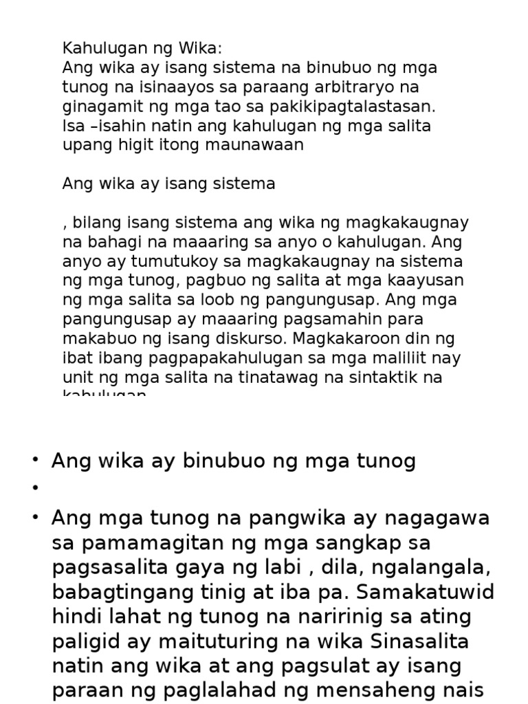 Kahulugan Ng Wikang Pantao