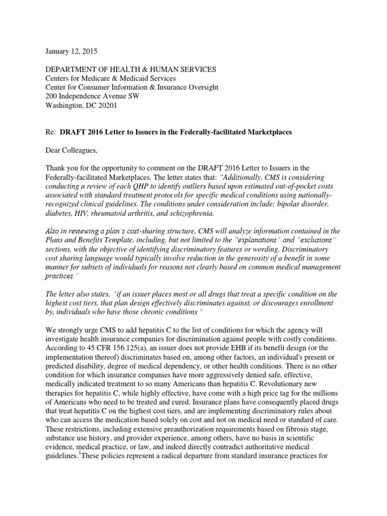 DRAFT 2016 Letter To Issuers in The FederallyFacilitated Marketplaces
