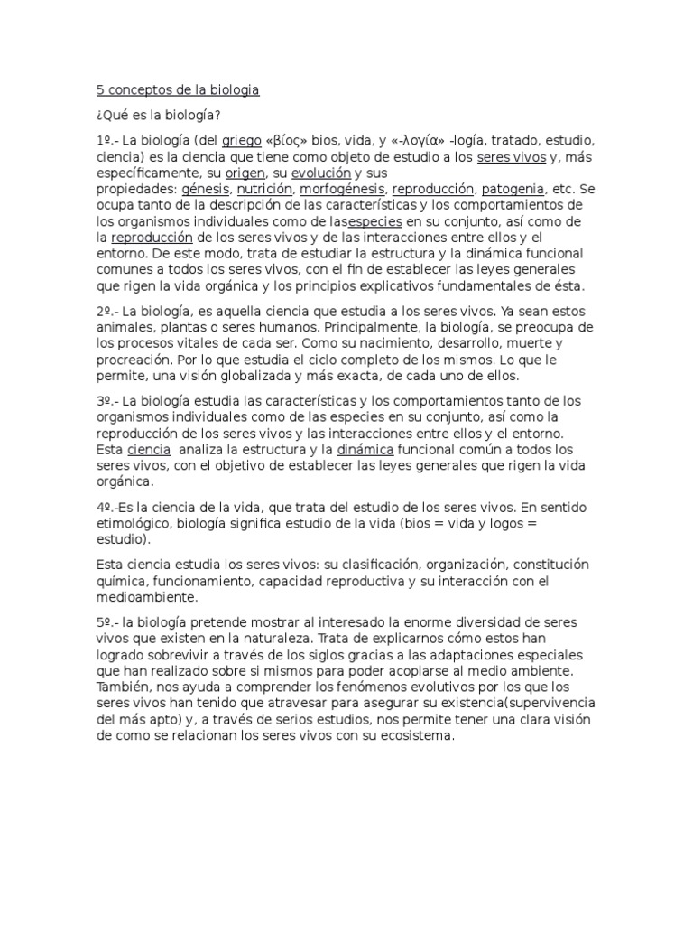 5 Conceptos de La Biologia