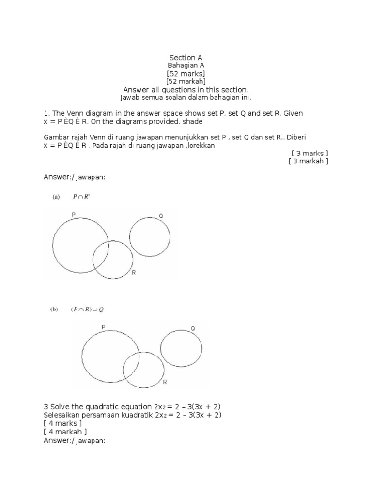 Soalan Matematik Tingkatan 4 Pertengahan Tahun Kertas 2 