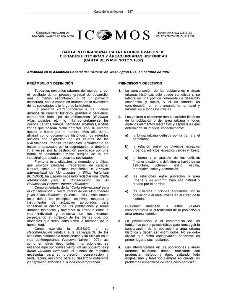 Carta Washington 1987 PDF Ciudad Planificación