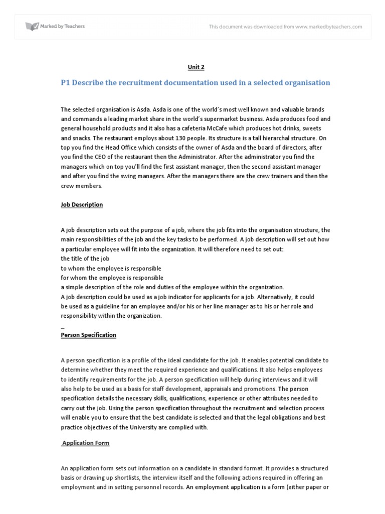 Describe The Recruitment Documentation Used by Asda | PDF | Résumé 