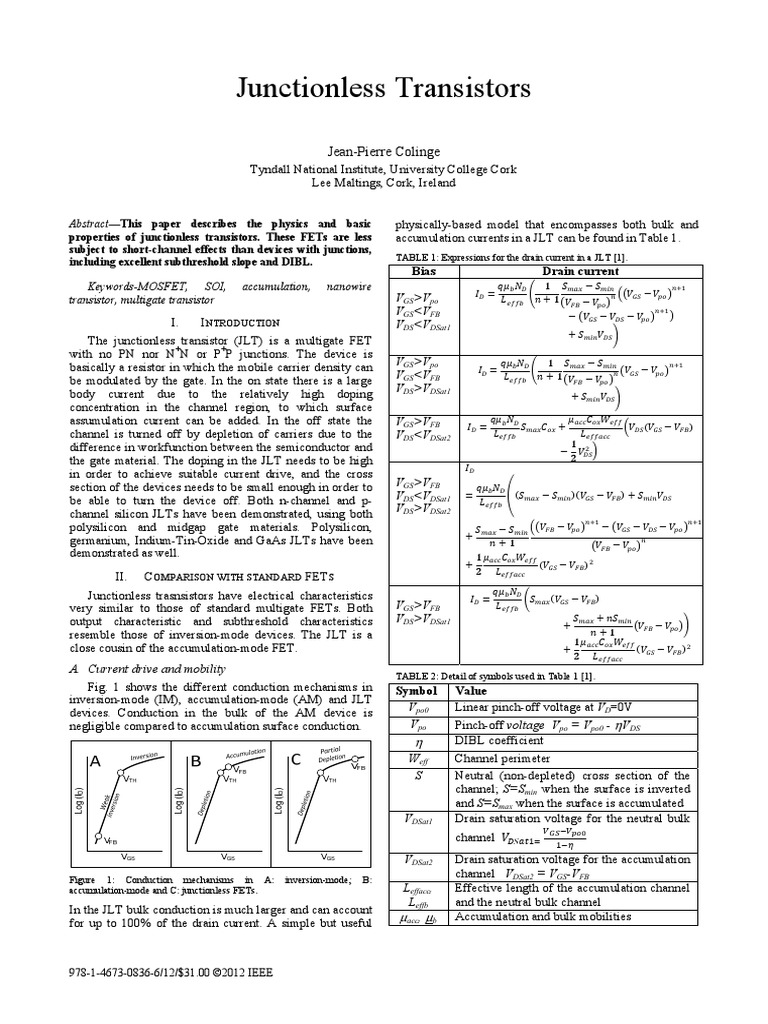 Junctionless Transistors | PDF | Field Effect Transistor | Transistor