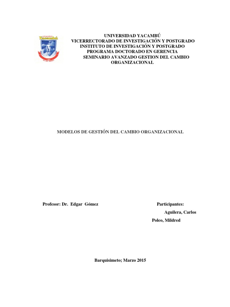 Modelos de Gestión Del Cambio Organizacional | PDF | Six Sigma ...