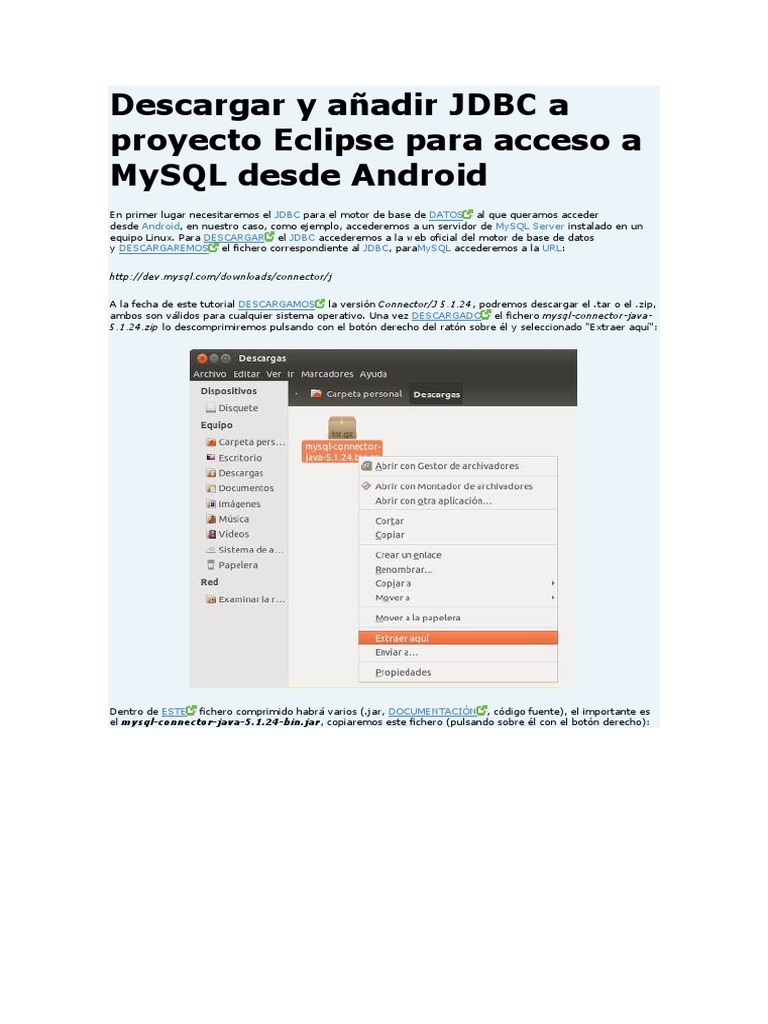 Conexión JDBC MySQL en Eclipse Android | PDF | Mi sql | Archivo de ...