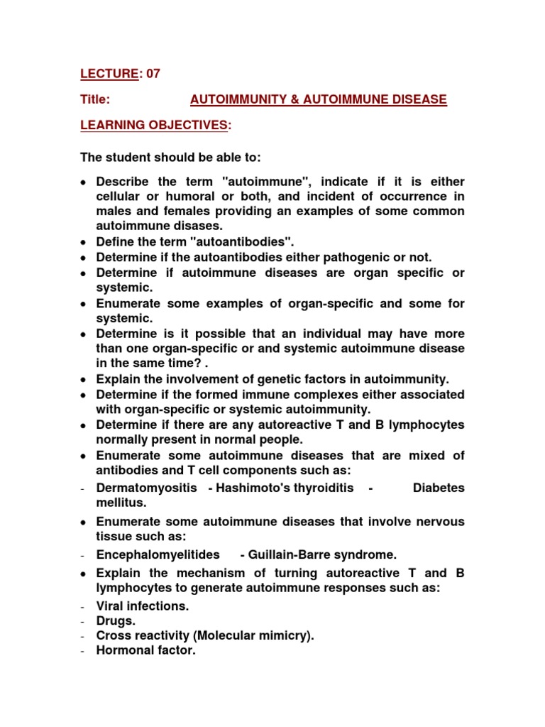 Autoimmune Diseases Overview | PDF | Autoimmunity | T Cell