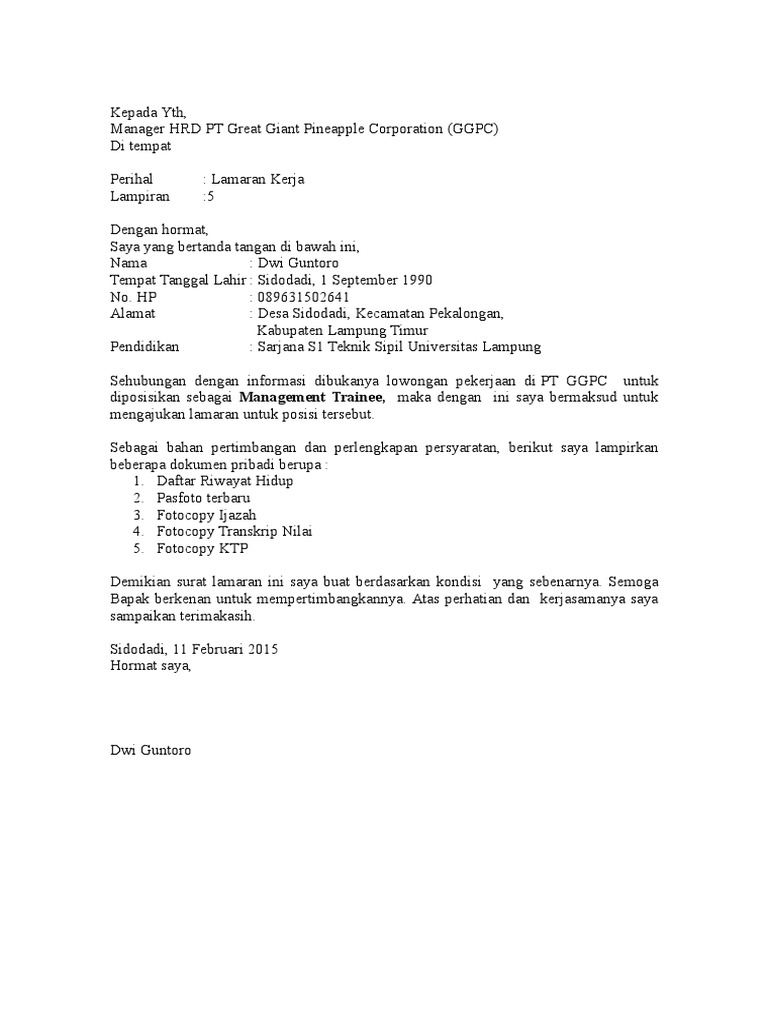 Lamaran Kerja Pt Ggpc
