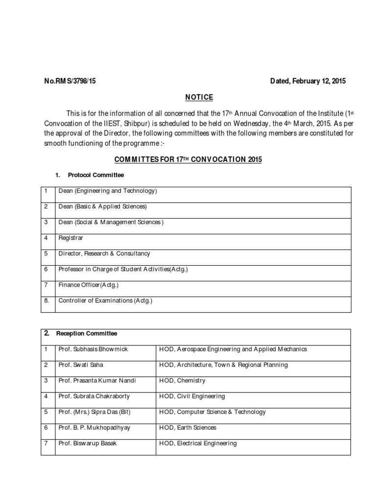 Notice For 17th Annual Convocation of Iiests | PDF | Engineering ...