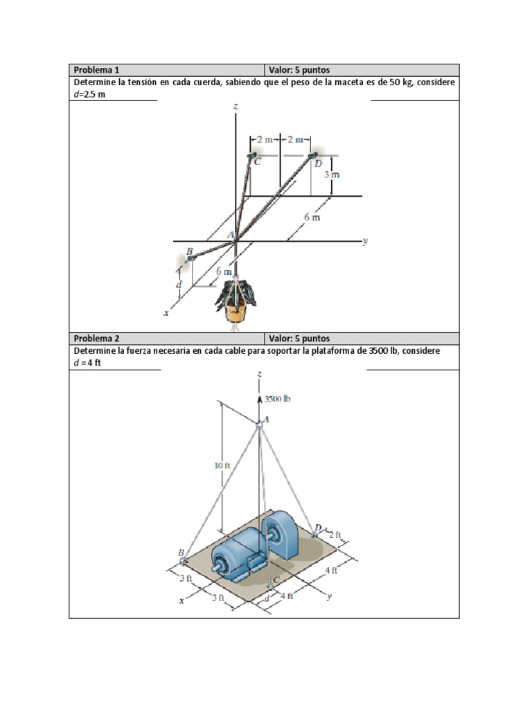 Ejercicios de equilibrio de la partícula en 3D