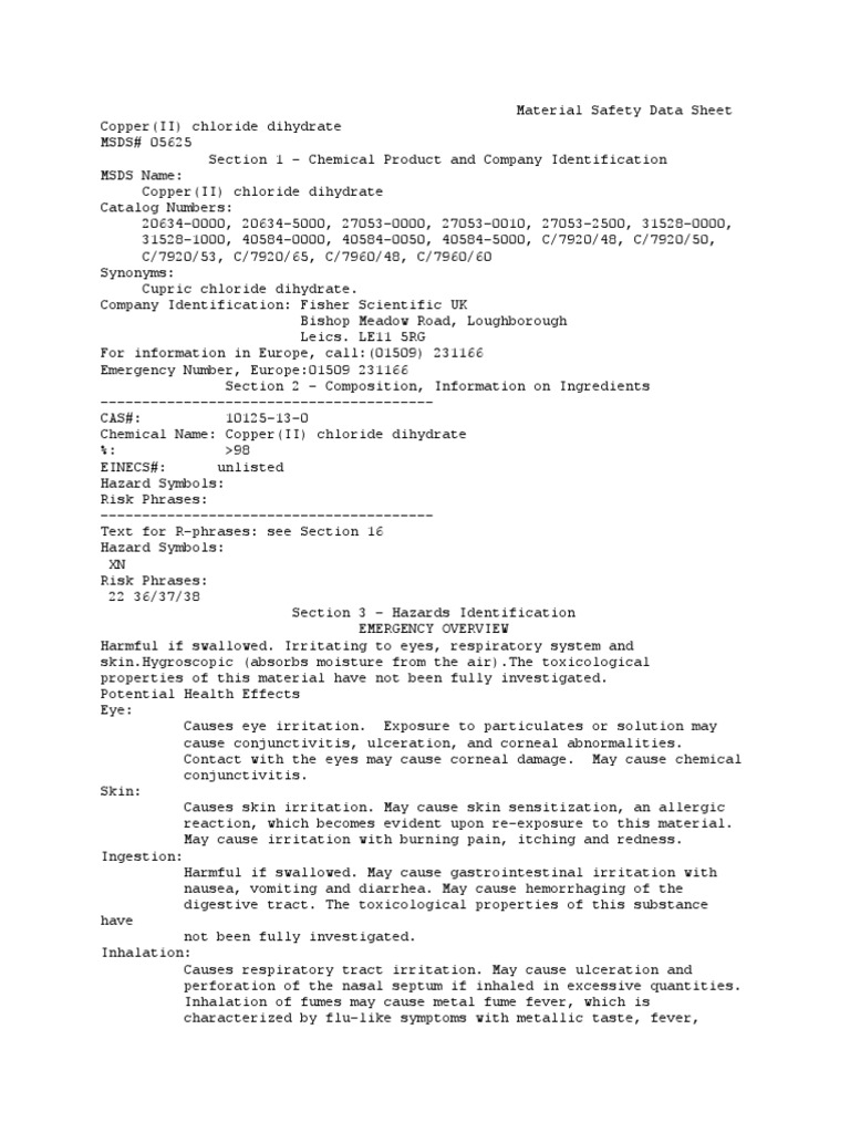 MSDS Copper (II) Chloride PDF PDF Personal Protective Equipment