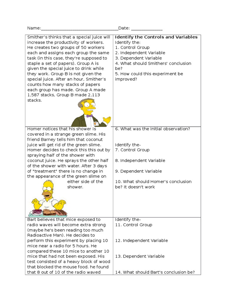 Simpson Worksheet  PDF  Scientific Control  Experiment Regarding Simpsons Variables Worksheet Answers