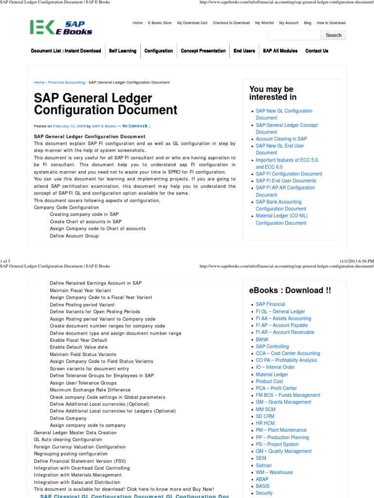 SAP GL Configuration Document - FI Implemenation Steps | Download Free ...