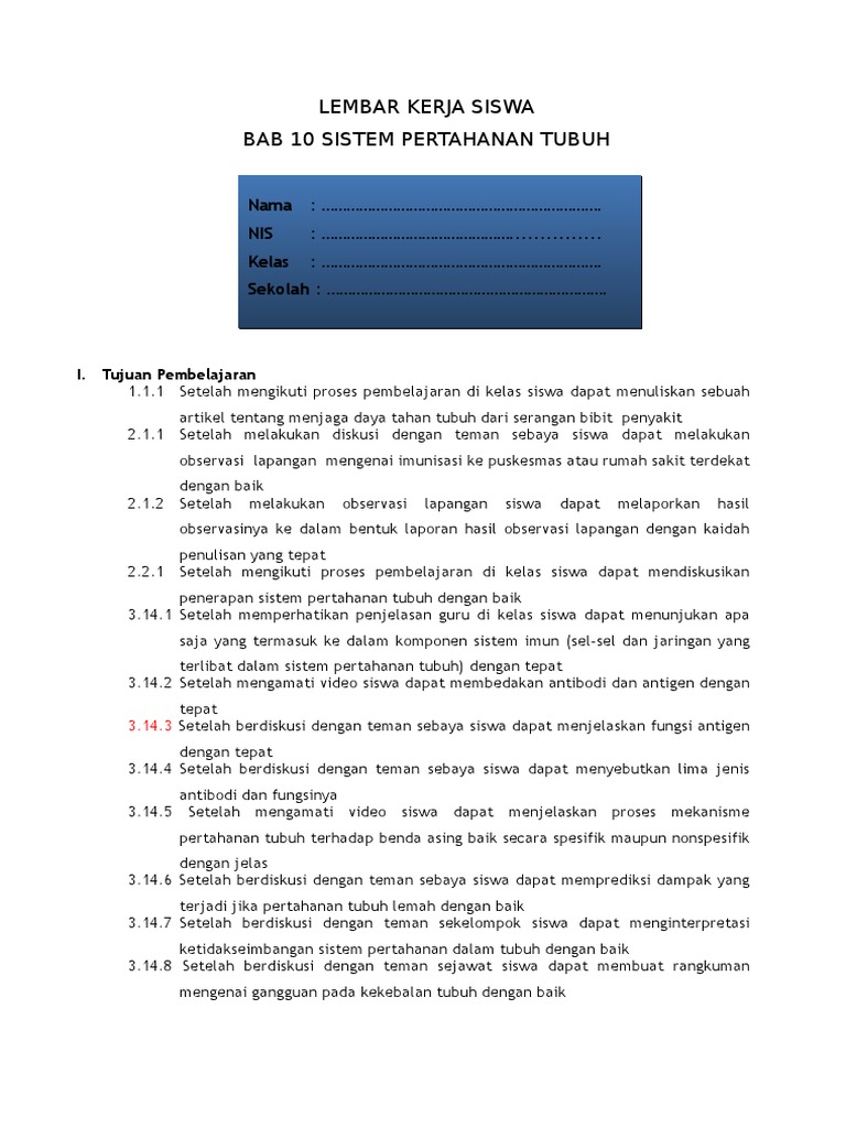 Lembar Kerja Siswa Sistem Pertahanan