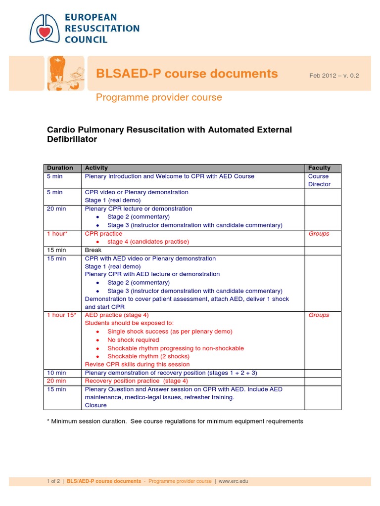 Course Programme CPR With AED Provider 2010 - V20120213 | PDF ...
