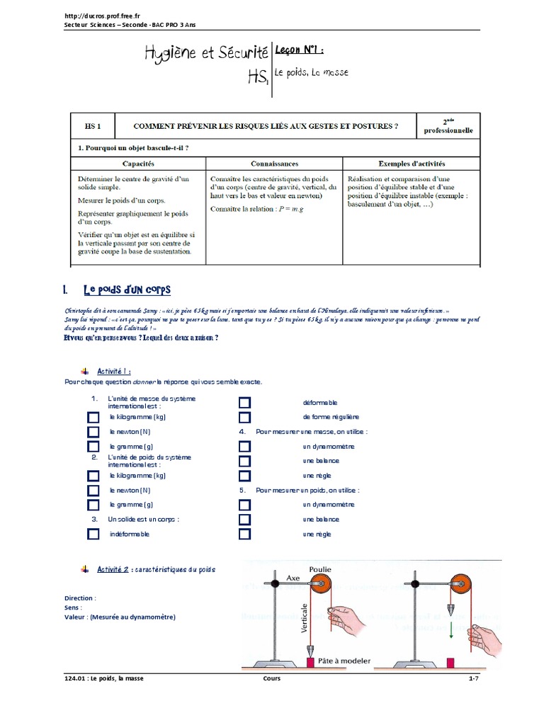 Poids Et Masse 3ème Exercices Corrigés Pdf
