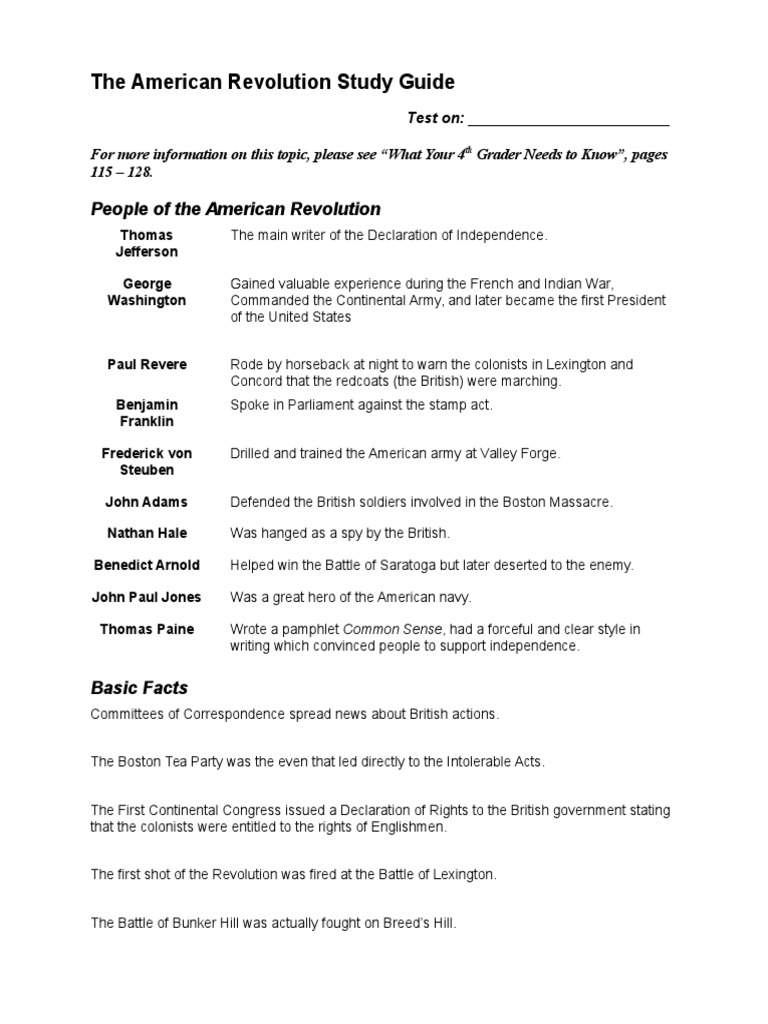 The American Revolution Study Guide | PDF | American Revolution ...