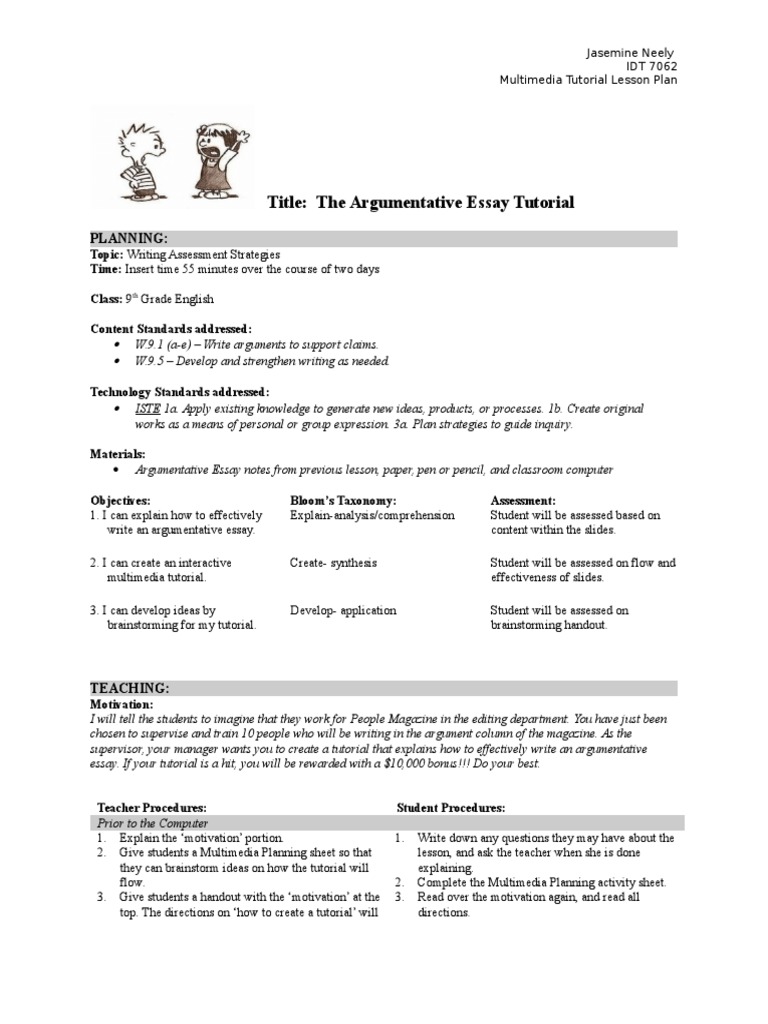 Argumentative Essay Multimedia Tutorial | PDF | Lesson Plan | Essays
