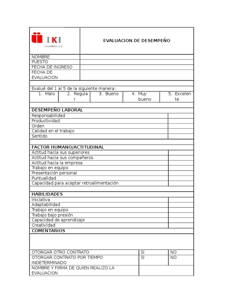 Formato de Evaluacion de Desempeño